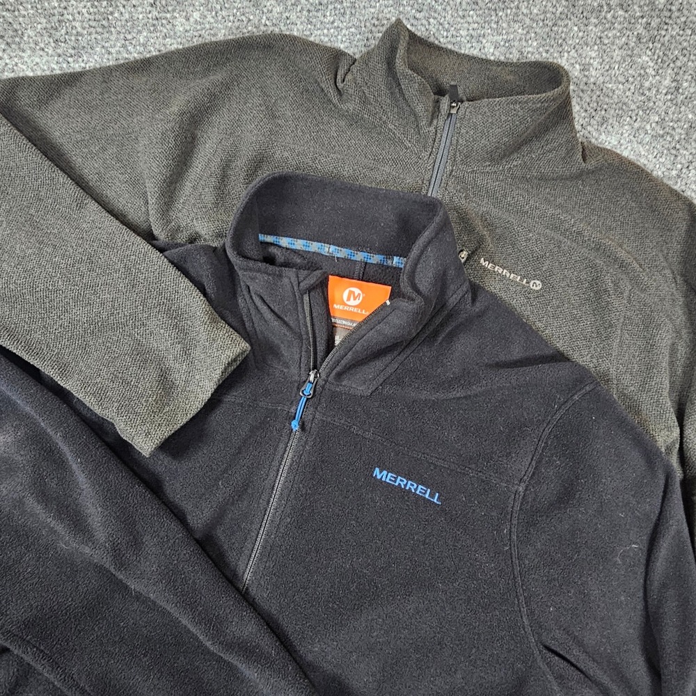 Merrell Mens Fleece Lot of‎ 2 Jacket Full Zip Black Blue Accent Size L G Outdoor